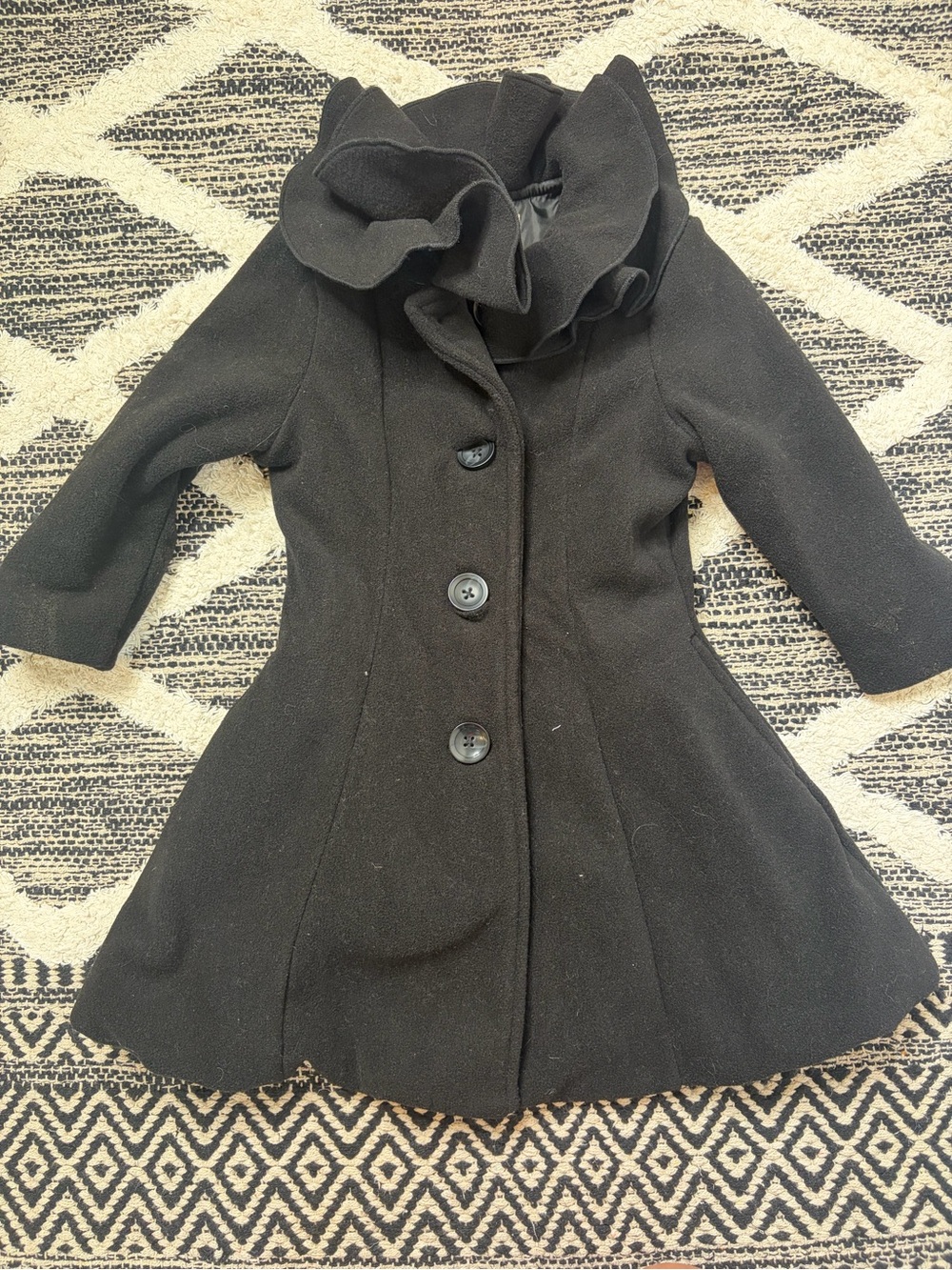 Copper Key Black Ruffle Collar Pea Coat for toddler girls size 2/3